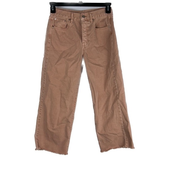 American Eagle Jeans Wide Leg Cropped Raw Hem Hidden Button Fly High Rise Denim - Picture 2 of 16